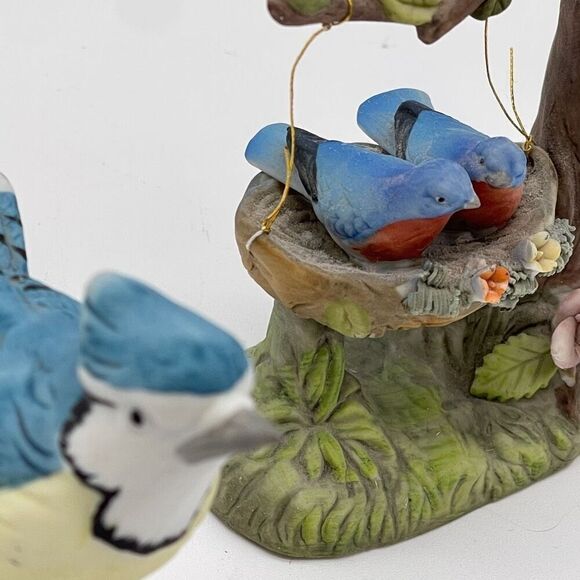 Lot Of 2 Vintage AVON Blue Jay Birds Porcelain On Branch Nest Ceramic Figurine - Picture 2 of 16
